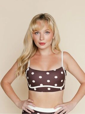Kitty and Vibe Polka Dot Swim Top  Brandy Top- Brown & White Feminine